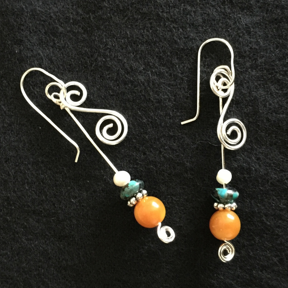 Sterling Silver Turquoise Amber Dangle Earrings